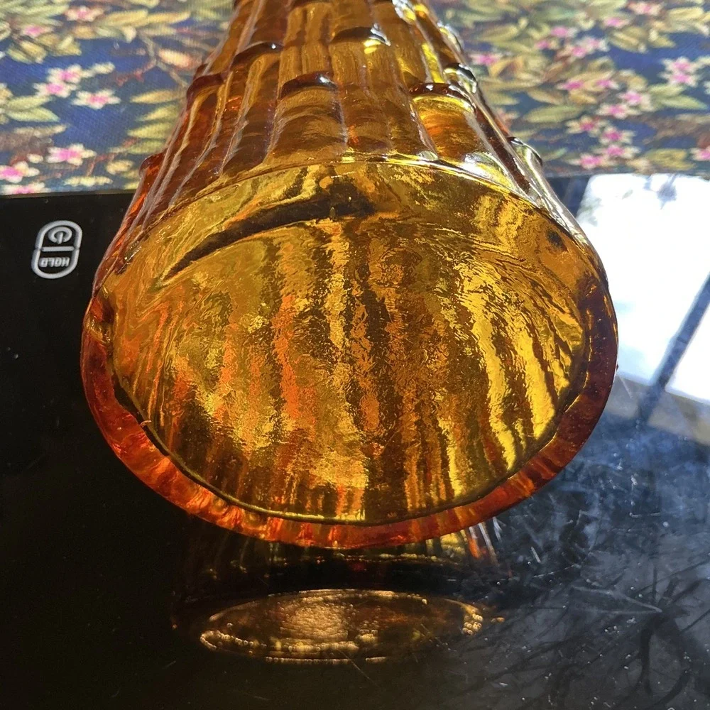 Vintage Empoli Amber Glass Vase‎ 15.25 Inch Drip Pattern Italian Art Glass MCM